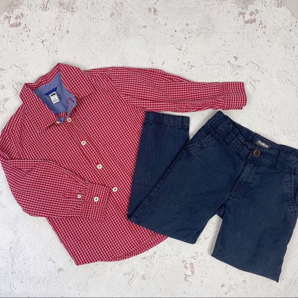 BabyGAP Oshkosh Pants Button Down Shirt Set Navy Red Plaid Size 5